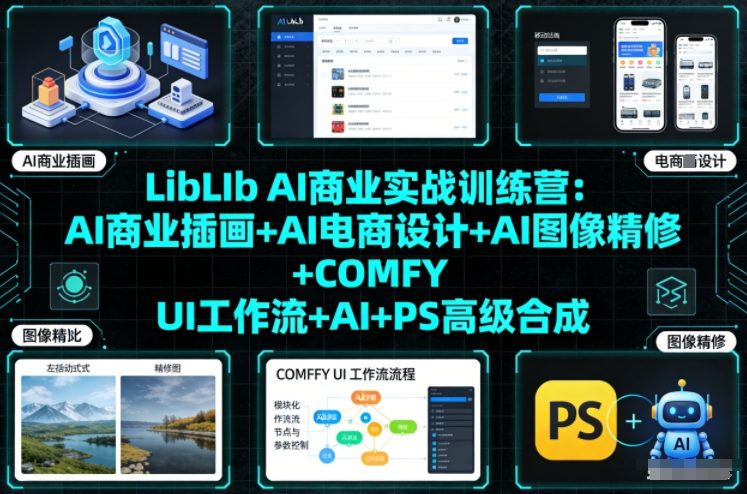 LibLIb AI商业实战训练营:AI商业插画+AI电商设计+AI图像精修+COMFY UI工作流+AI+PS高级合成-云网创