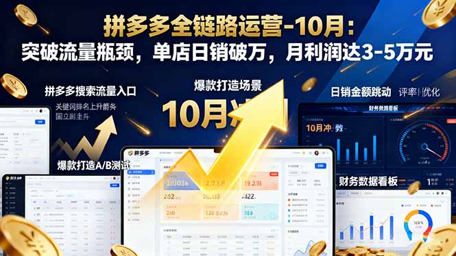 拼多多全链路运营-10月:突破流量瓶颈,单店日销破万,月利润达3-5万元-云网创