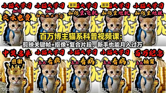 百万博主猫系科普视频课:剪映关键帧+抠像+复合片段,新手也能月入过万-云网创