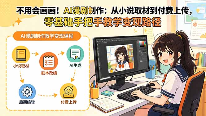 不用会画画!AI漫剧制作:从小说取材到付费上传,零基础手把手教学变现路径-云网创