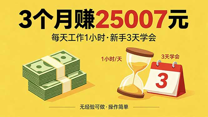 3个月赚钱25007元，每天工作1个小时，新手3天全部学会！-云网创