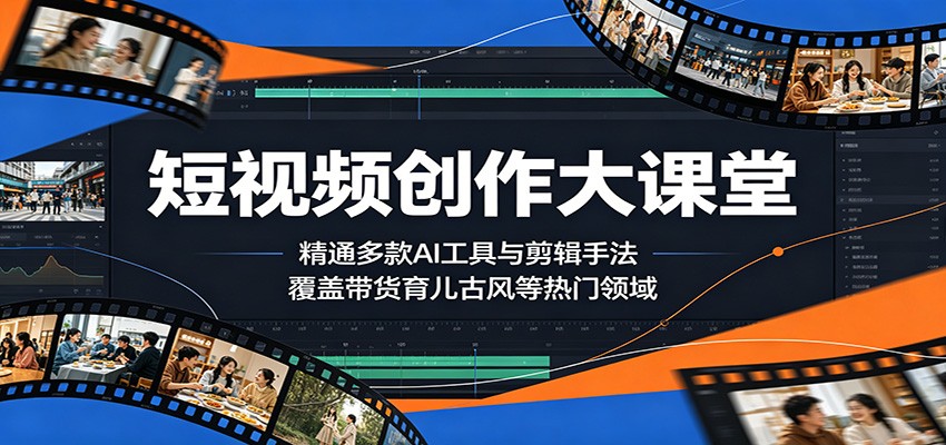 短视频创作大课堂:精通多款AI工具与剪辑手法,覆盖带货、育儿、古风等热门领域-云网创