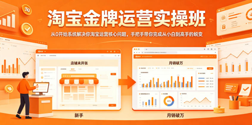 淘宝金牌运营实操班,从0开始系统解决你淘宝运营核心问题,手把手带你完成从小白到高手的蜕变-云网创