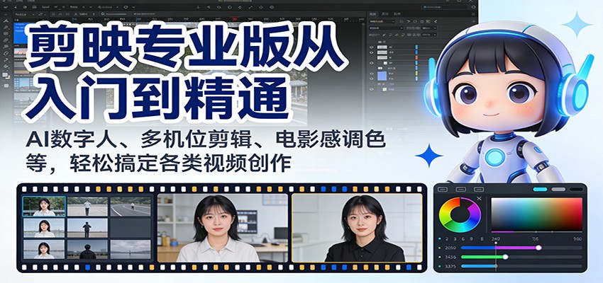 剪映专业版从入门到精通：AI数字人、多机位剪辑、电影感调色等，轻松搞定各类视频创作-云网创