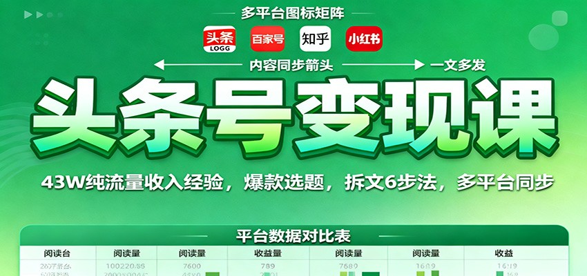 头条号变现课：43W纯流量收入经验，爆款选题，拆文6步法，多平台同步-云网创