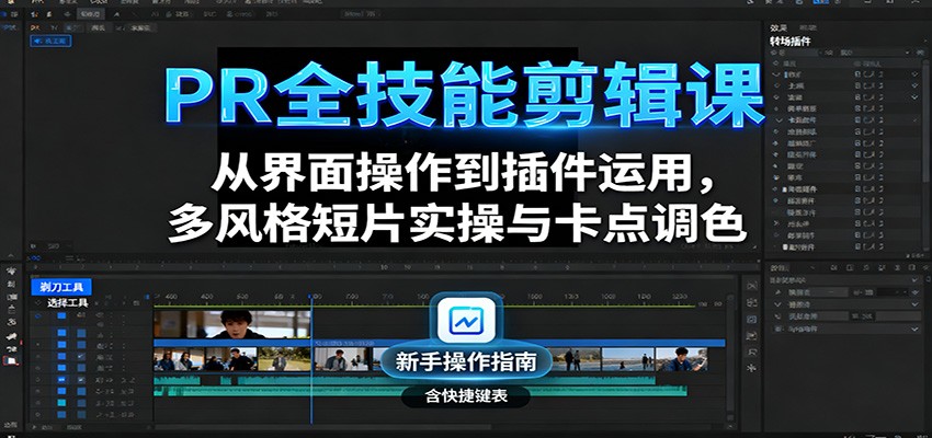 PR全技能剪辑课：从界面操作到插件运用，多风格短片实操与卡点调色-云网创
