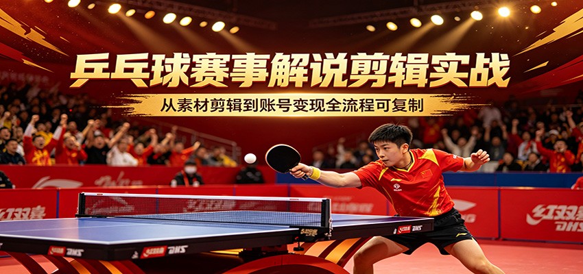 乒乓球赛事解说剪辑实战，从素材剪辑到账号变现全流程可复制-云网创