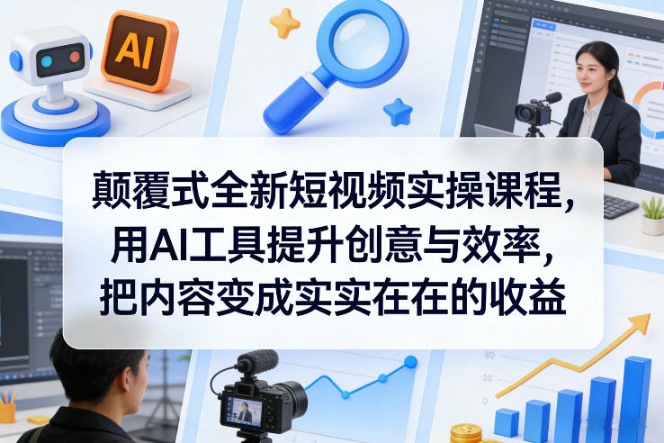 颠覆式全新短视频实操课程，用AI工具提升创意与效率，把内容变成实实在在的收益-云网创