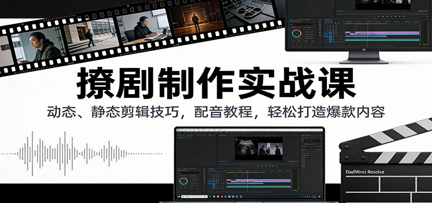 撩剧制作实战课：动态、静态剪辑技巧，配音教程，轻松打造爆款内容-云网创