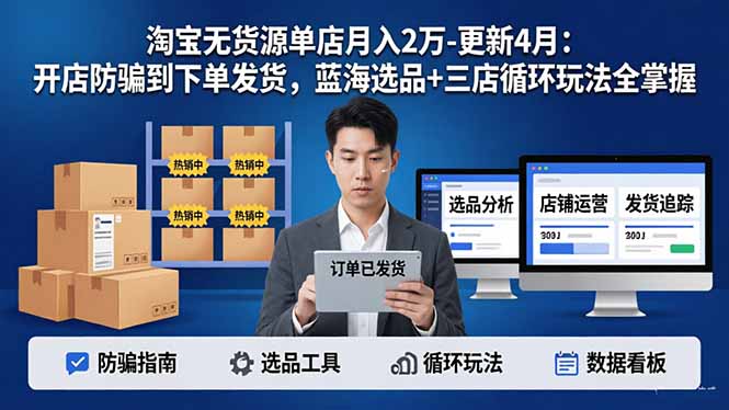 淘宝无货源5.0单店月入2万-更新4月:开店防骗到下单发货,蓝海选品+三店循环玩法全掌握-云网创