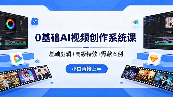 0基础AI视频创作系统课,基础剪辑+高级特效+爆款案例,小白直接上手-云网创
