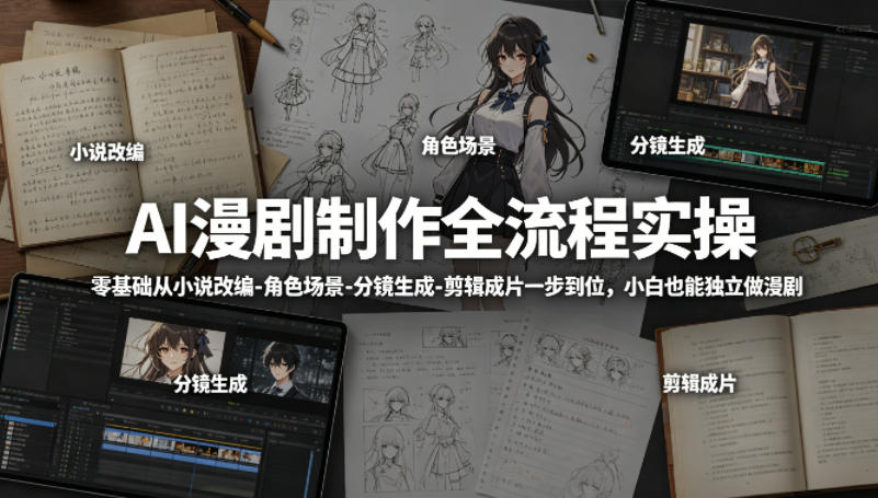 AI漫剧制作全流程实操,零基础从小说改编-角色场景-分镜生成-剪辑成片一步到位,小白也能独立做漫剧-云网创
