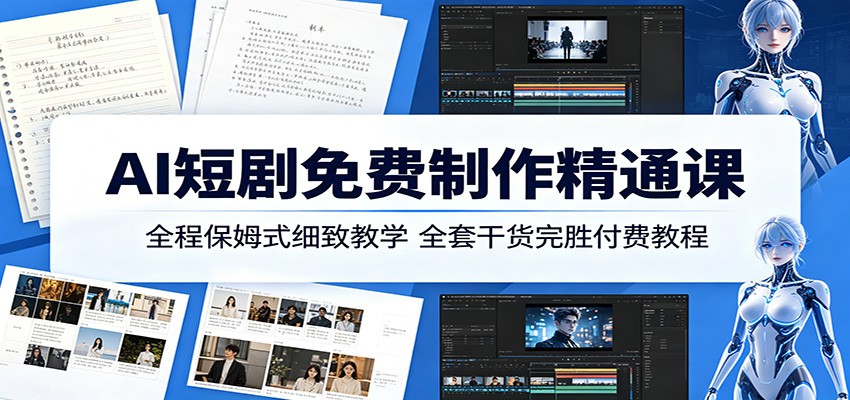AI短剧免费制作精通课：全程保姆式细致教学，全套干货完胜付费教程-云网创