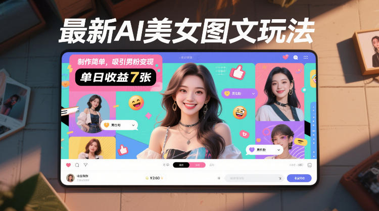 最新AI美女图文玩法，制作简单，吸引男粉变现，单天收益7张-云网创