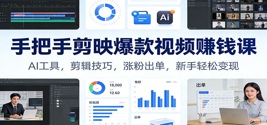 手把手剪映爆款视频赚钱课：AI工具，剪辑技巧，涨粉出单，新手轻松变现-云网创