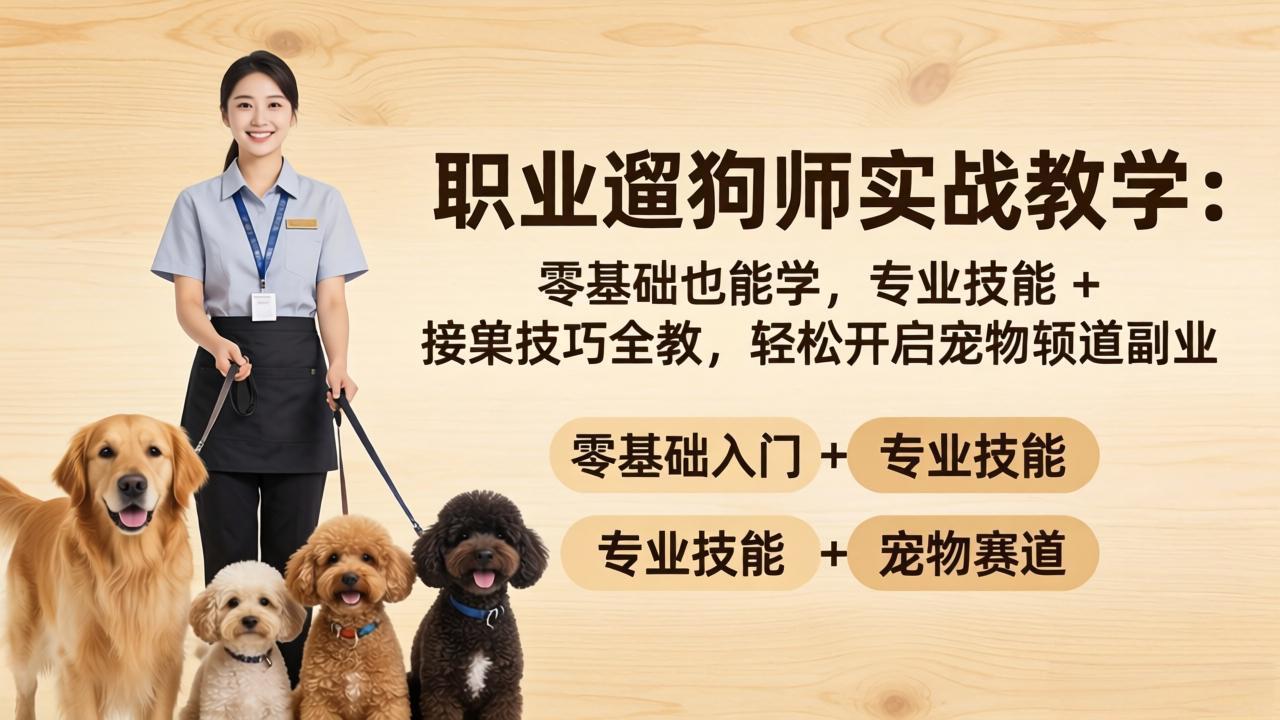 职业遛狗师实战教学：零基础也能学，专业技能 + 接单技巧全教，轻松开启宠物赛道副业-云网创