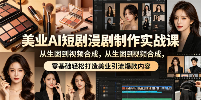 美业AI短剧漫剧制作实战课，从生图到视频合成，零基础轻松打造美业引流爆款内容-云网创