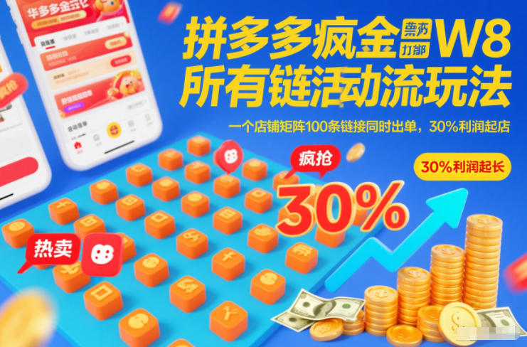 拼多多疯狂活动流玩法,所有链接全部打标,一个店铺矩阵100条链接同时出单,30%利润起店-云网创