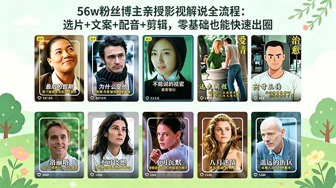 56万粉丝博主亲授影视解说全流程:选片+文案+配音+剪辑,零基础也能快速出圈-云网创