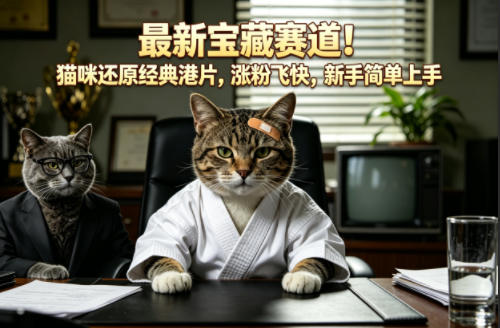 最新宝藏赛道!猫咪还原经典港片,涨粉飞快,新手简单上手