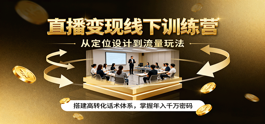 直播变现线下训练营，从定位设计到流量玩法，搭建高转化话术体系，掌握年入千万密码-云网创