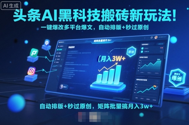 头条AI黑科技搬砖新玩法!一键爆改多平台爆文,自动排版+秒过原创,矩阵批量搞月入3w+【揭秘】-云网创