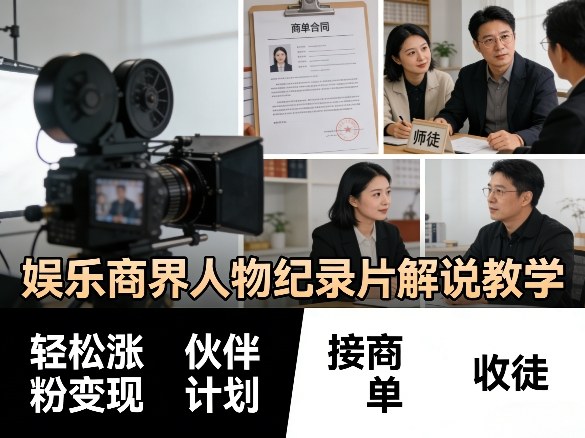 娱乐商界人物纪录片解说教学,轻松涨粉变现,伙伴计划,接商单,收徒等-云网创