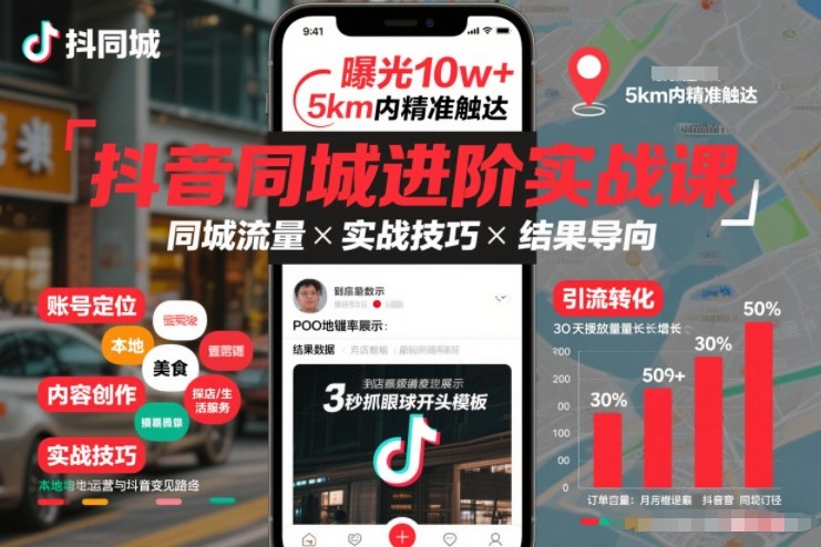 抖音同城进阶实战课,助你同城流量拿到结果-云网创