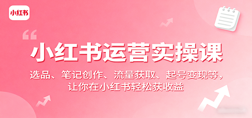 小红书运营实操课：选品、笔记创作、流量获取、起号变现等，让你在小红书轻松获收益-云网创