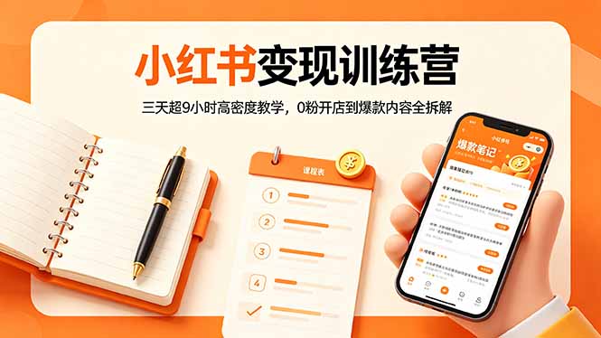 小红书变现训练营：三天超9小时高密度教学，0粉开店到爆款内容全拆解-云网创