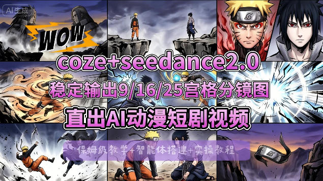 [COZE搭建教学]COZE+即梦Seedance 2.0稳定输出9-16-25宫格分镜图直出AI漫剧视频-云网创