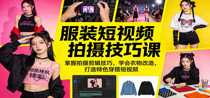 服装短视频拍摄技巧课：掌握拍摄剪辑技巧，学会衣物改造，打造特色穿搭短视频-云网创