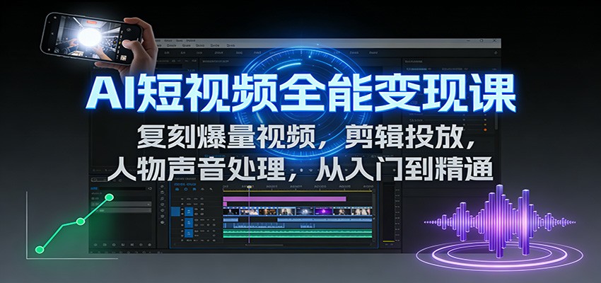AI短视频全能变现课:复刻爆量视频,剪辑投放,人物声音处理,从入门到精通-云网创