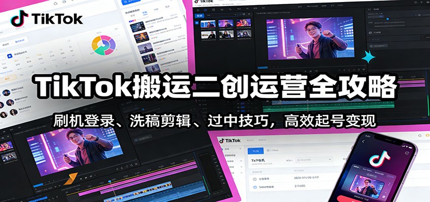 TikTok搬运二创运营全攻略：刷机登录、洗稿剪辑 、过中技巧，高效起号变现-云网创