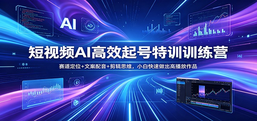 短视频AI高效起号特训训练营：赛道定位+文案配音+剪辑思维，小白快速做出高播放作品-云网创