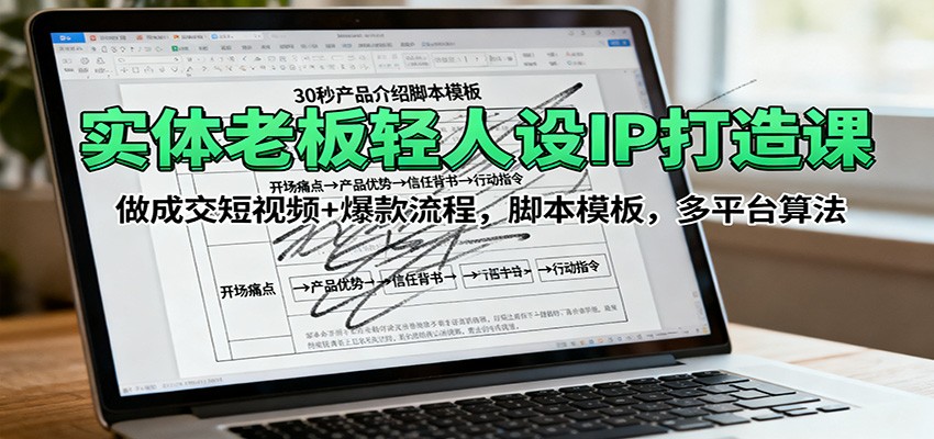 实体老板轻人设IP打造课：做成交短视频+爆款流程，脚本模板，多平台算法-云网创