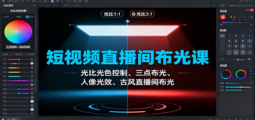 短视频直播间布光课：光比光色控制、三点布光、人像光效、古风直播间布光-云网创