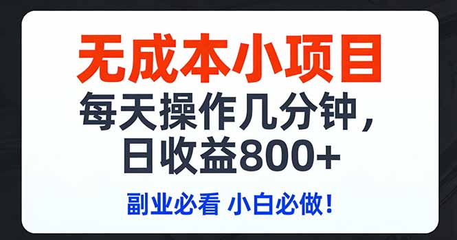 无成本小项目,每天操作几分钟,日收益800+ 副业必看 小白必做！-云网创