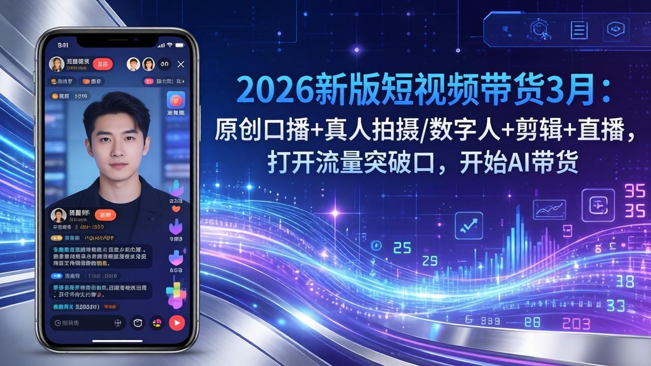 2026新版短视频带货3月:原创口播+真人拍摄/数字人+剪辑+直播,打开流量突破口,开始AI带货-云网创