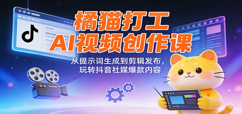 橘猫打工AI视频创作课：从提示词生成到剪辑发布，玩转抖音社媒爆款内容-云网创