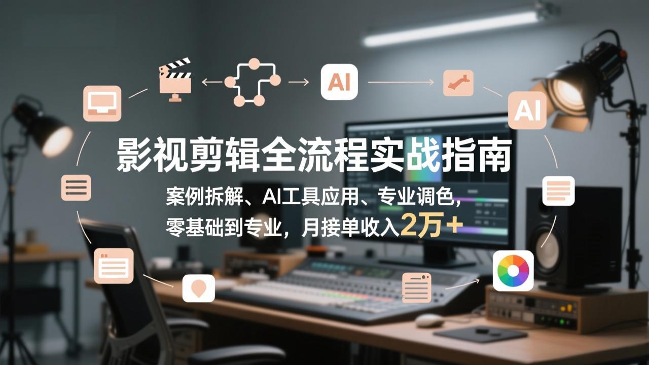 影视剪辑全流程实战指南，案例拆解、AI工具应用、专业调色，零基础到专业，月接单收入2万+-云网创