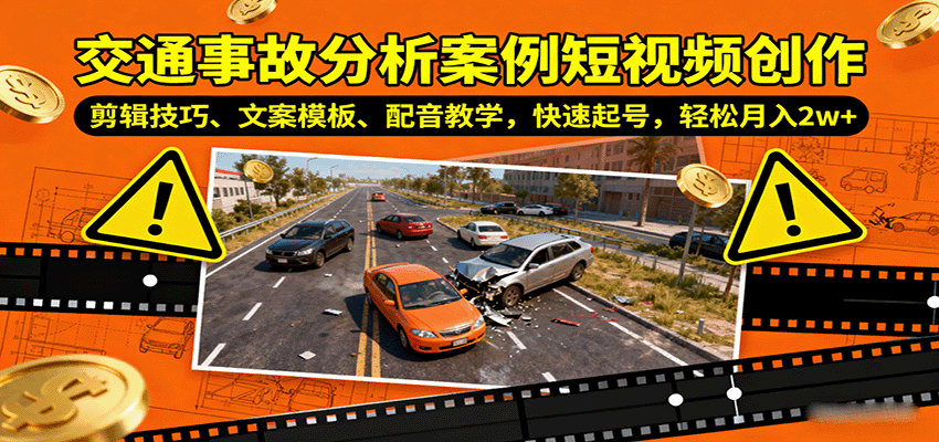 交通事故分析案例短视频创作，剪辑技巧、文案模板、配音教学，快速起号，轻松月入2w+-云网创