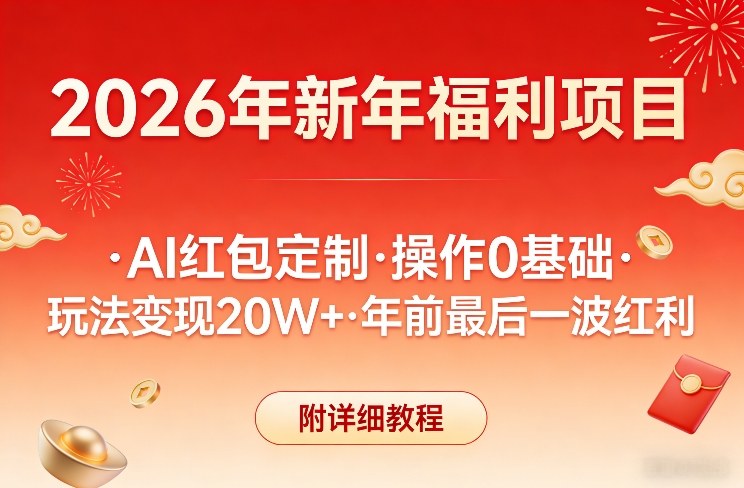新年福利项目,AI红包定制,操作0基础,玩法变现20W+年前最后一波红利,附详细教程-云网创