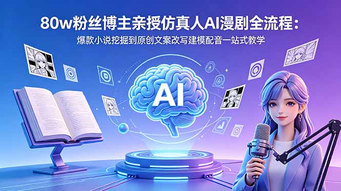 80w粉丝博主亲授仿真人AI漫剧全流程:爆款小说挖掘到原创文案改写建模配音一站式教学-云网创