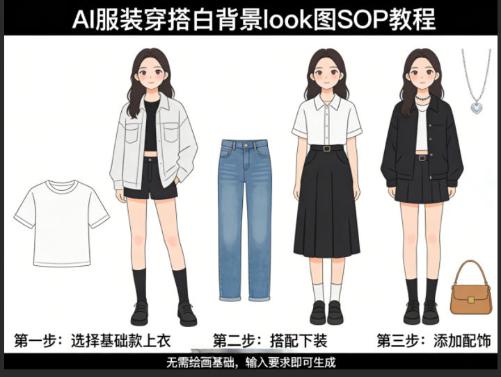 AI服装穿搭白背景look图SOP教程,不用会画画,提几句具体要求,AI就能还你一个奇迹-云网创