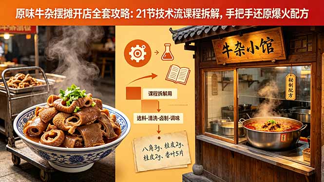 原味牛杂摆摊开店全套攻略:21节技术流课程拆解,手把手还原爆火配方-云网创