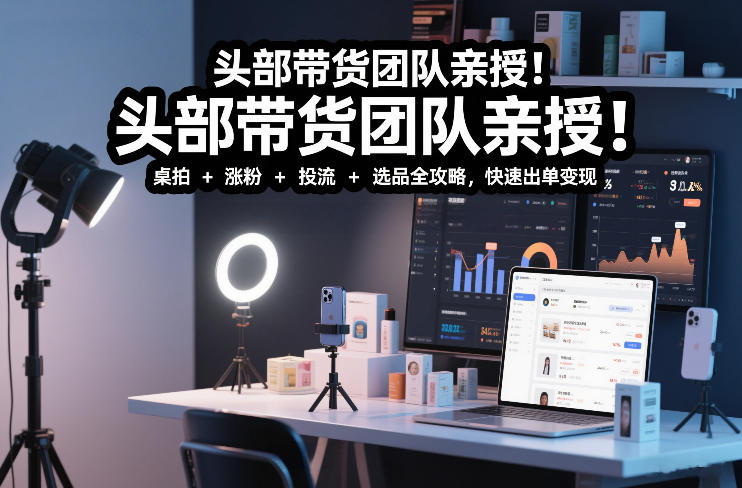 头部带货团队亲授!专业短视频实拍带货课:桌拍+涨粉+投流+选品全攻略,快速出单变现,月入2w+-云网创