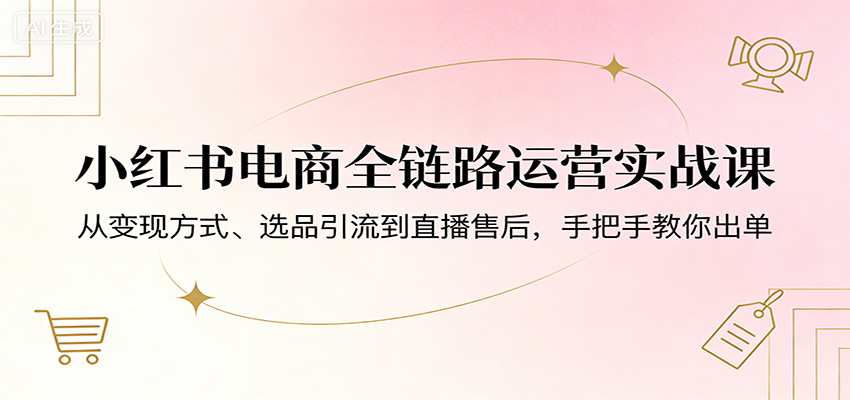 小红书电商全链路运营实战课：从变现方式、选品引流到直播售后，手把手教你出单-云网创