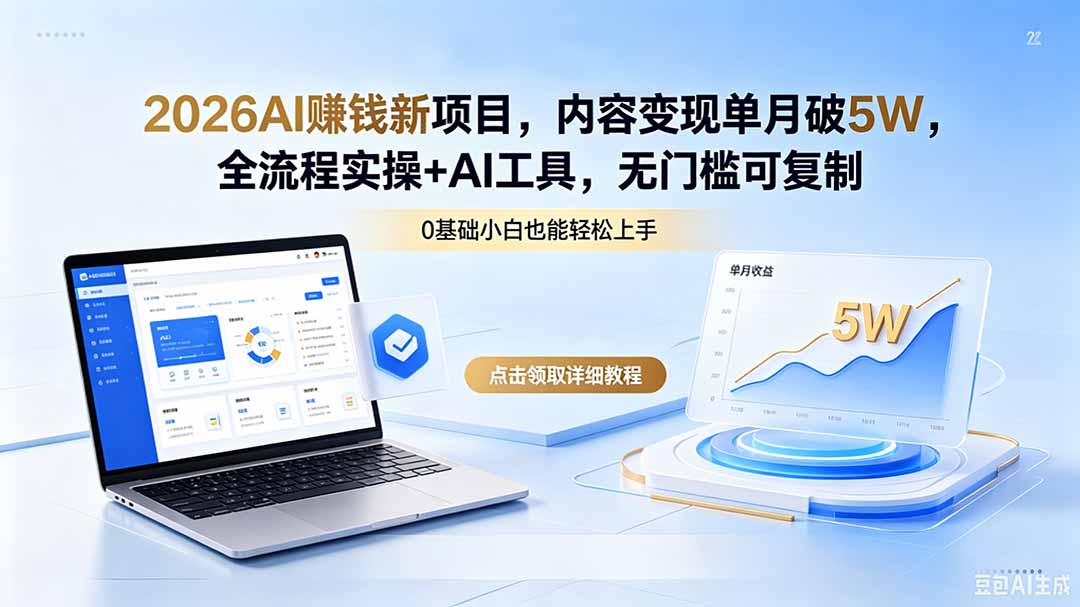 2026AI赚钱新项目,内容变现单月破5W,全流程实操+AI工具,无门槛可复制-云网创