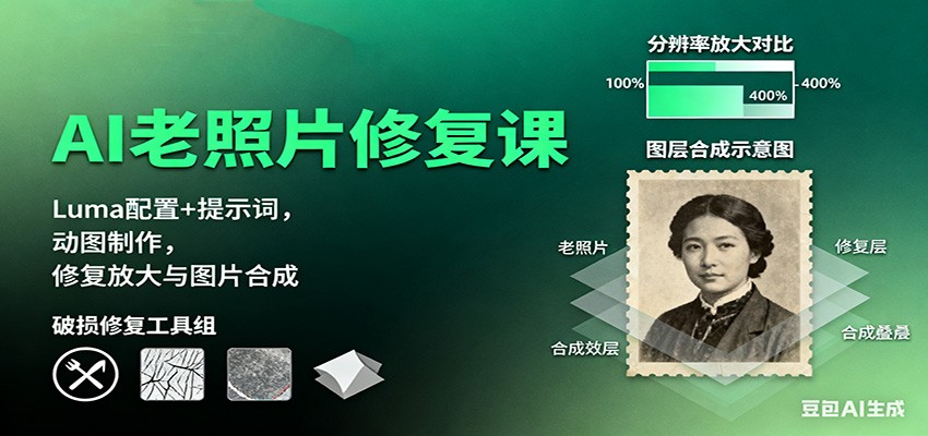 AI老照片修复课：Luma配置+提示词，动图制作，修复放大与图片合成-云网创